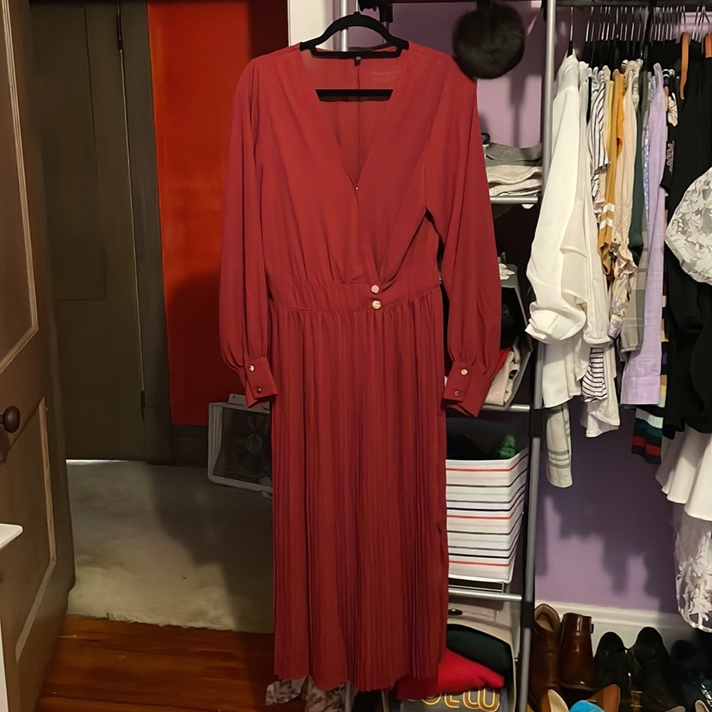 Baltic Born Maroon Wrap Pleated Skirt Dress